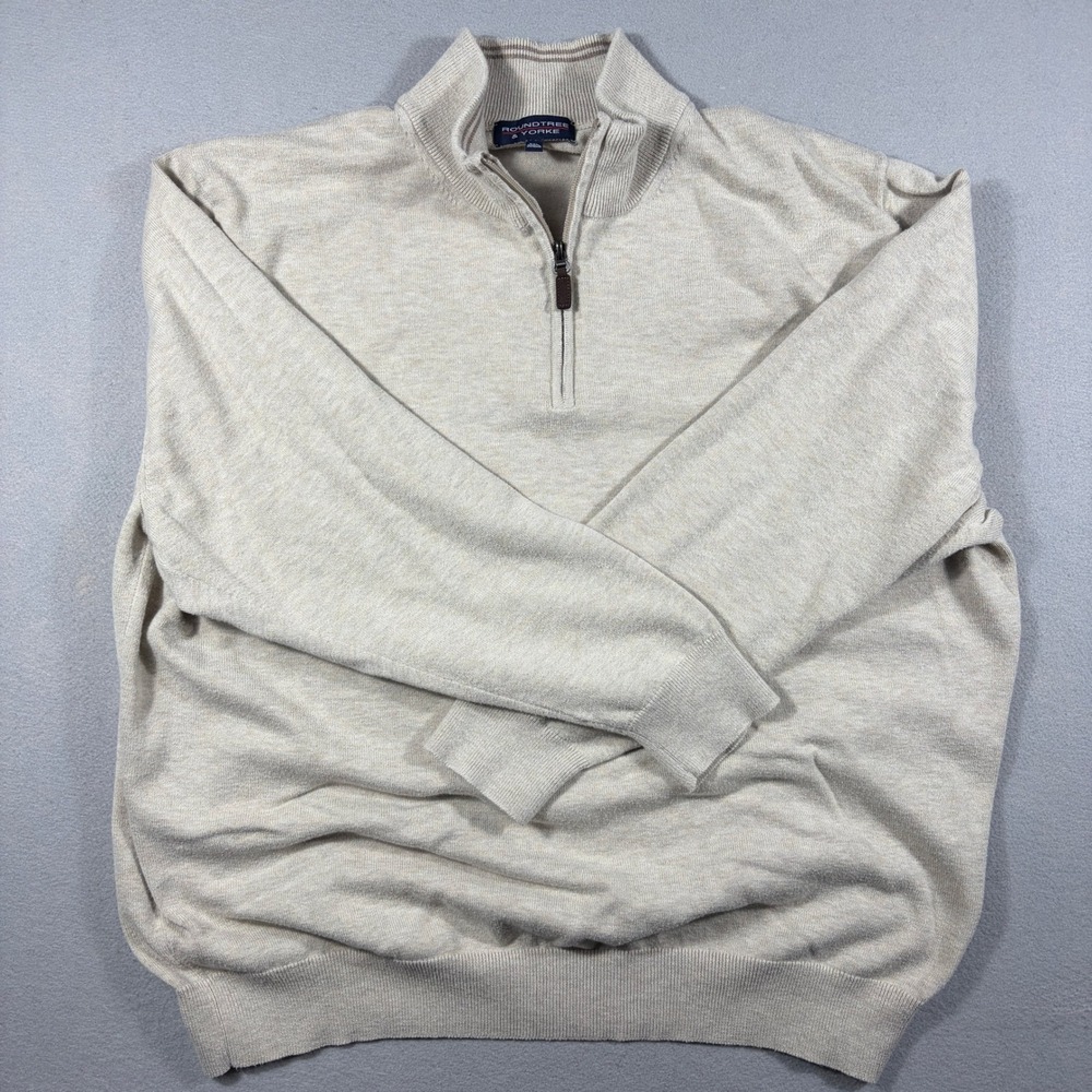 Roundtree & Yorke Mens XXL Beige Sweater 1/4 Zip Pullover Cotton Blend Heather - Picture 3 of 8